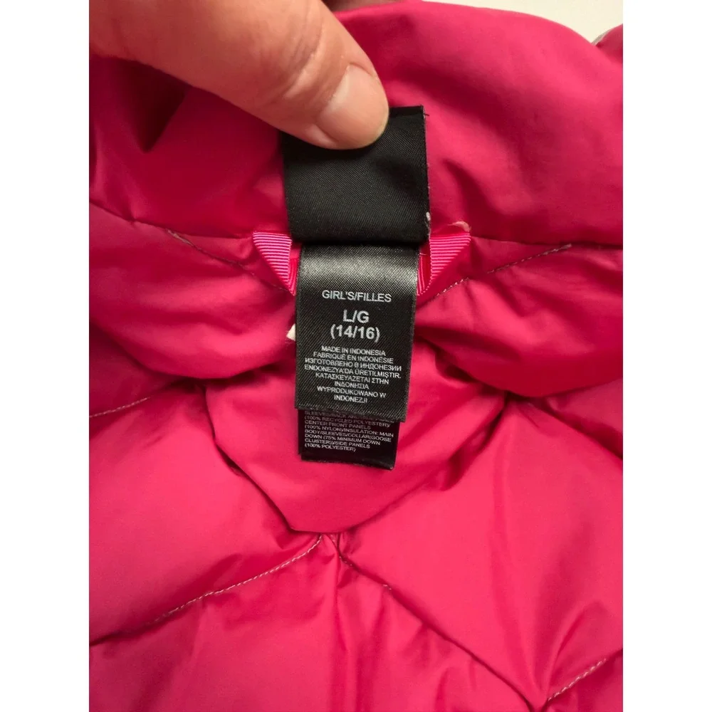 The North Face 550 Fill Down Puffer Jacket‎ Girls L 14-16 Silver Pink Zip Up